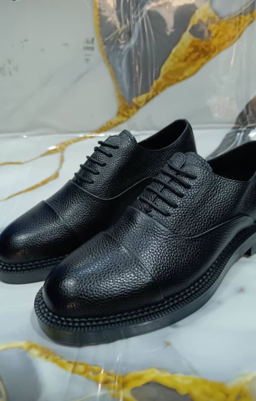Noir Pebbled Cap-Toe Oxford
